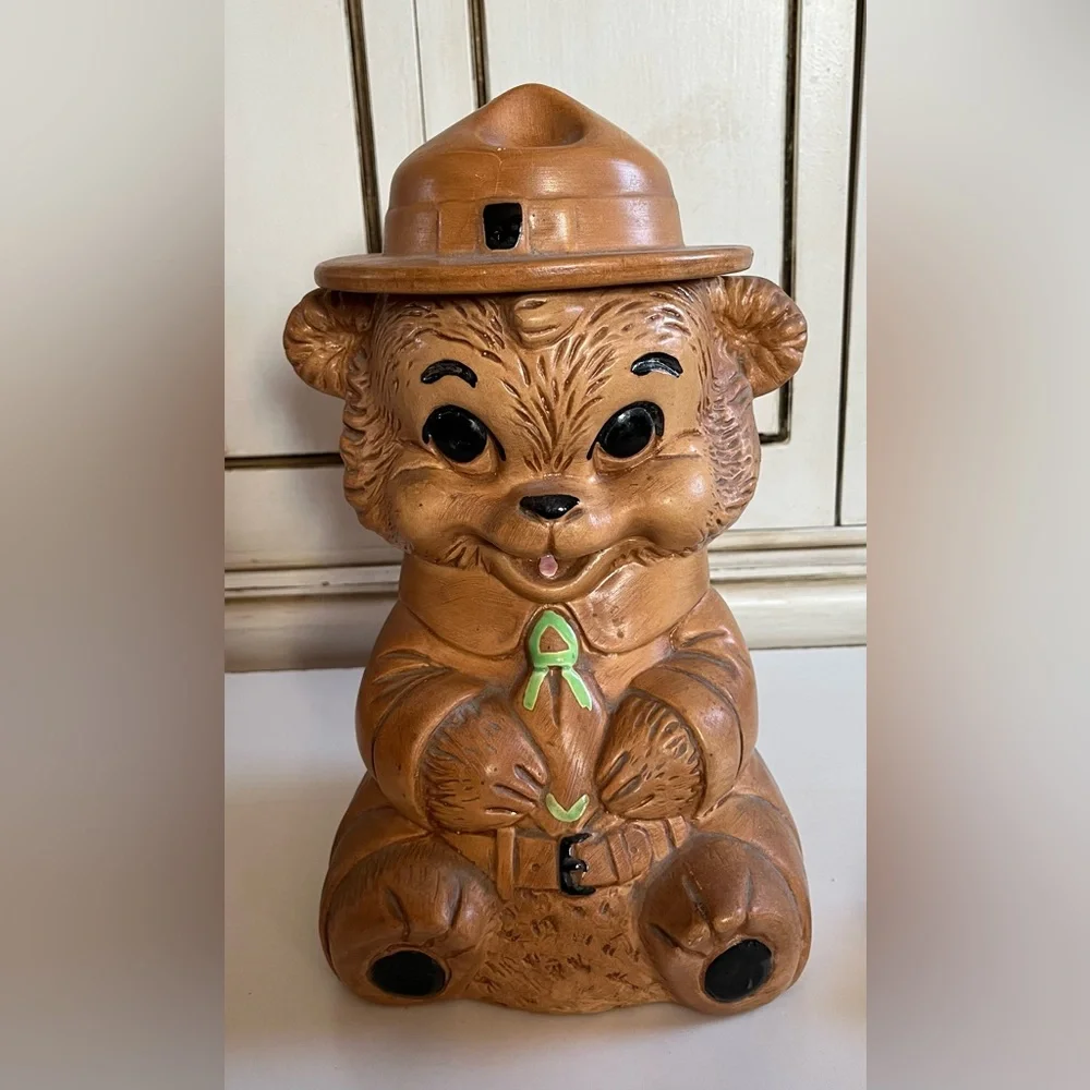 Vintage 1960s Twin Winton Smokey The Bear Cookie Jar Canister Forest Ranger